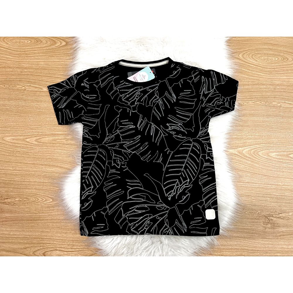 Camisa Preta Folhas - PURO GLAMOUR KIDS