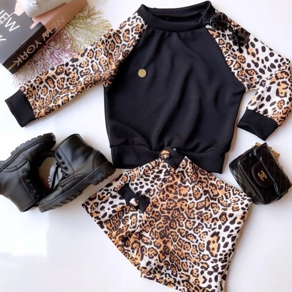 Conjunto Short Saia Onça - PURO GLAMOUR KIDS