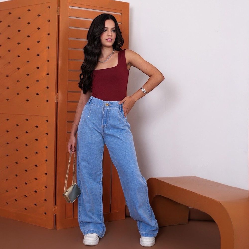 Calca Jeans Claro Wide Leg Brilho - PURO GLAMOUR KIDS