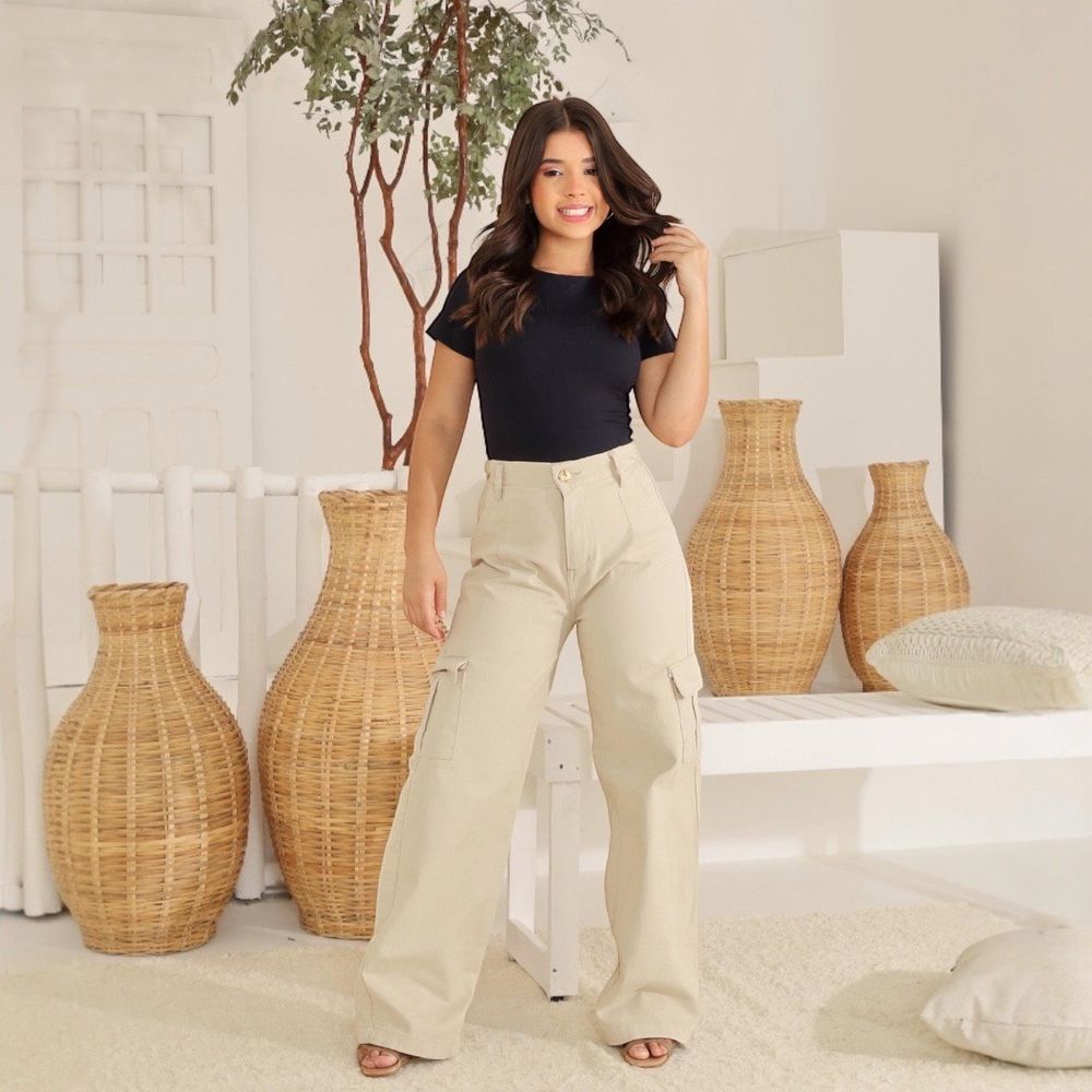 Calca Wide Leg Cargo Bege - PURO GLAMOUR KIDS