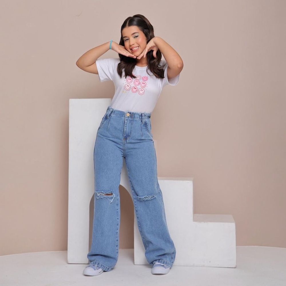 Calça Wide Leg Jeans Destroyed - PURO GLAMOUR KIDS