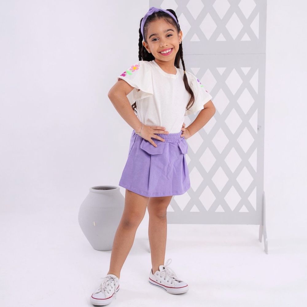 Conjunto Short Saia Moletinho Rosa Claro - PURO GLAMOUR KIDS