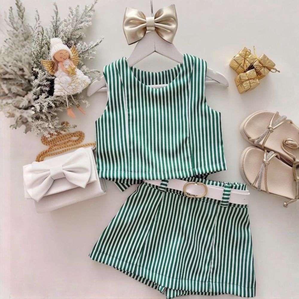 Conjunto Listrado Verde - PURO GLAMOUR KIDS
