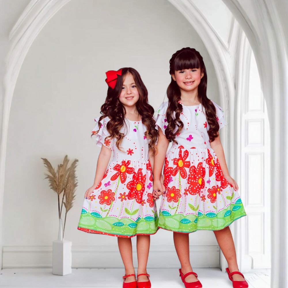 Vestido Branco Flores - PURO GLAMOUR KIDS