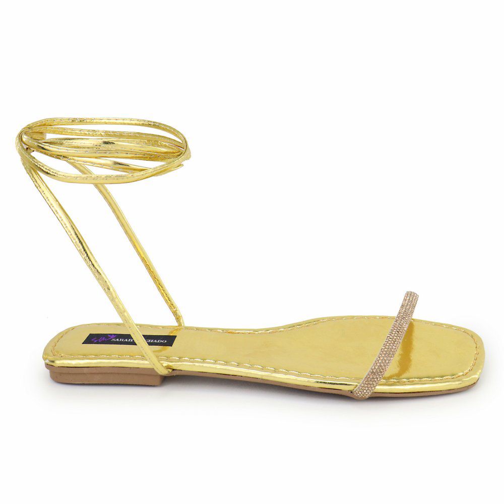 Rasteirinha de Amarração com Strass Rast – Dourado... - RAST SHOES