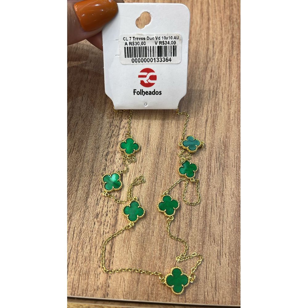 Corrente Sete Trevos Do Verde Banhado A Ouro 18k -... - RC JOIAS BY RUDI