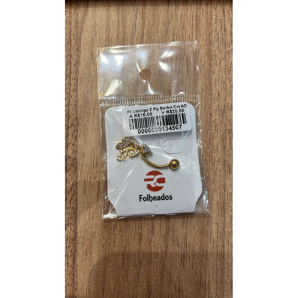 Piercing Umbigo Zircônia Pingente Borboleta Cravej... - RC JOIAS BY RUDI