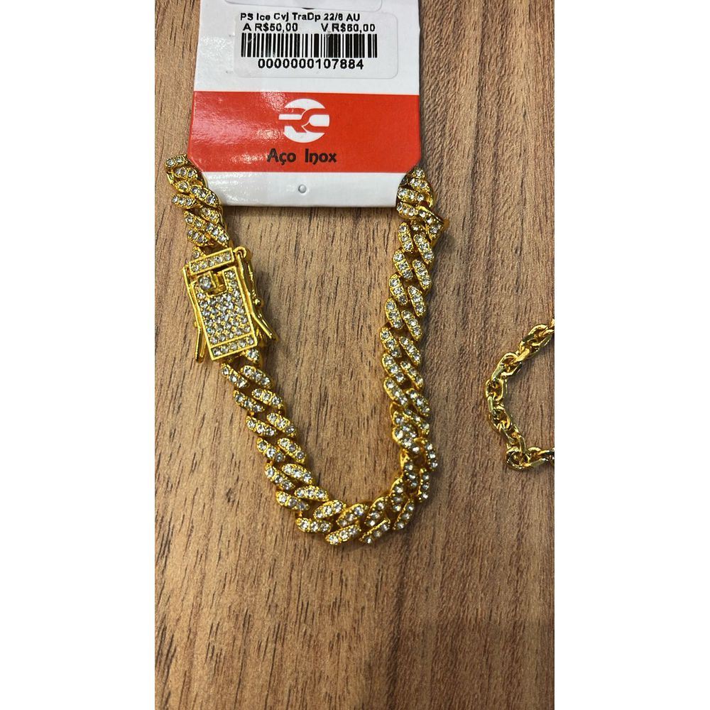 Pulseira Cravejada Trava Dupla Banhado A Ouro 18K ... - RC JOIAS BY RUDI