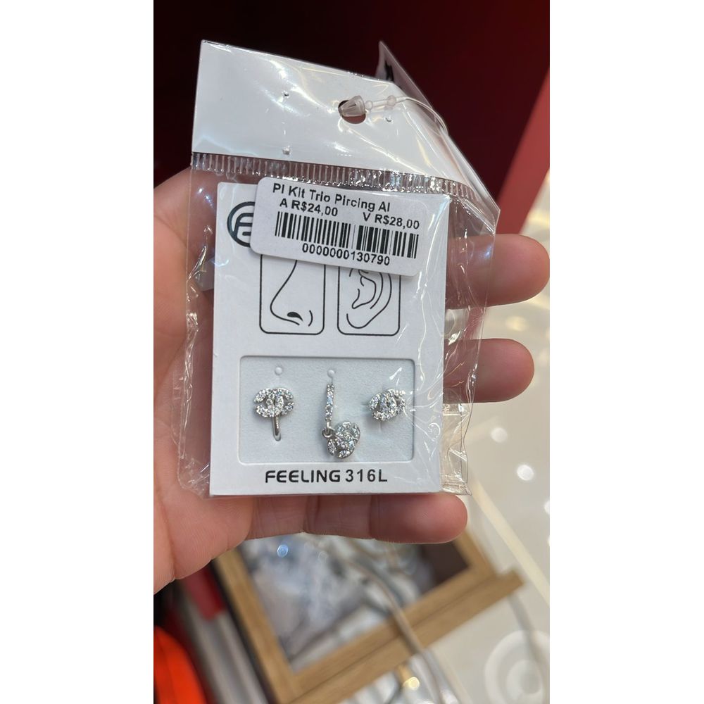 Piercing Kit Triplo Chanel Aço Inoxidável - 000000... - RC JOIAS BY RUDI