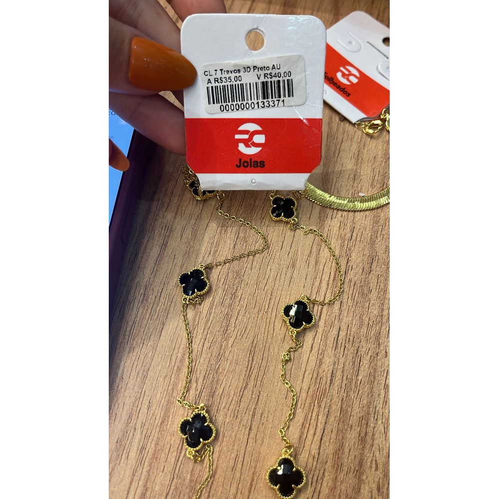Corrente Sete Trevos 3D Preto Banhado A Ouro 18K -... - RC JOIAS BY RUDI