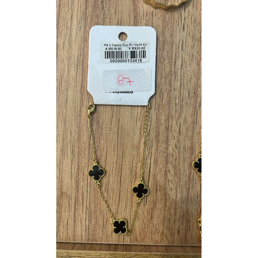 Pulseira Três Trevo Duo Preto Banhado A Ouro 18K -... - RC JOIAS BY RUDI