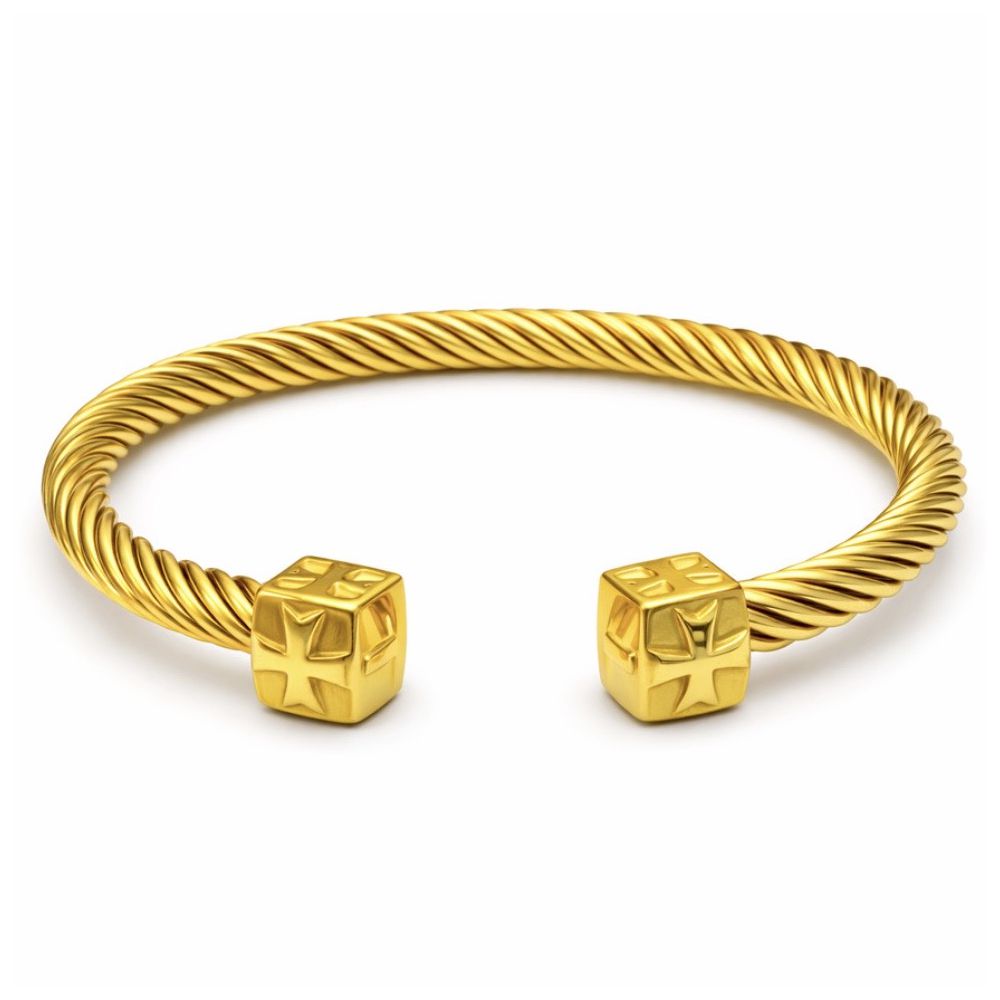 Pulseira Bracelete Duas Ponta Quadrada Aço Dourado... - RC JOIAS BY RUDI