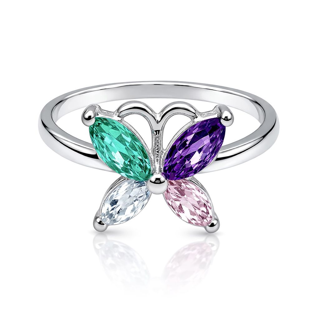 Anel Borboleta Colorido Quatro Pedras Zircônia Ban... - RC JOIAS BY RUDI
