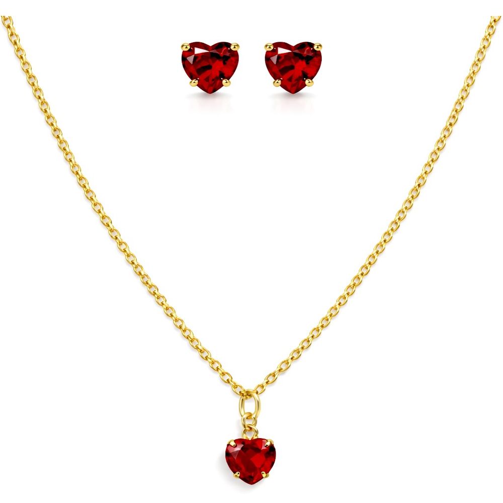 Conjunto Coração Vermelho Zicônia Banhado a Ouro 1... - RC JOIAS BY RUDI