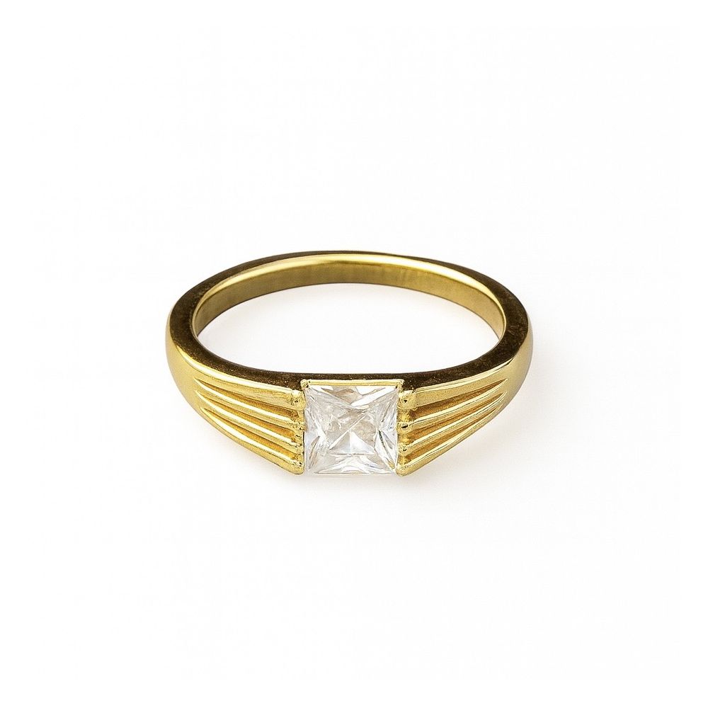 Anel Pedra Quadrada Cristal Zircônia Banhado a Our... - RC JOIAS BY RUDI