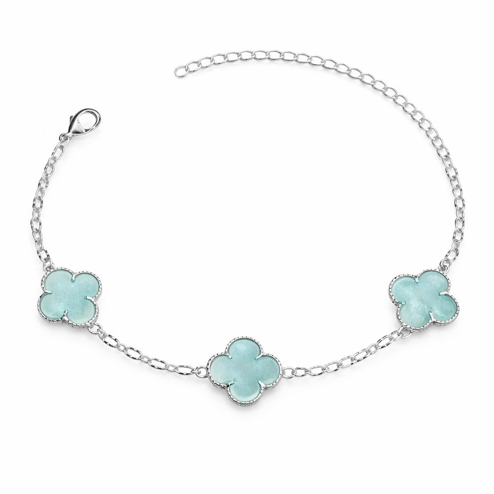 Pulseira Três Trevo Azul Água 15m Banhado A Prata ... - RC JOIAS BY RUDI