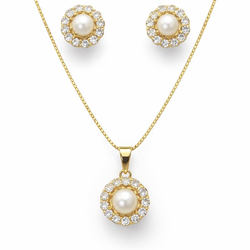 Conjunto Pérola Vovó Strass Banhado A Ouro 18K - 0... - RC JOIAS BY RUDI
