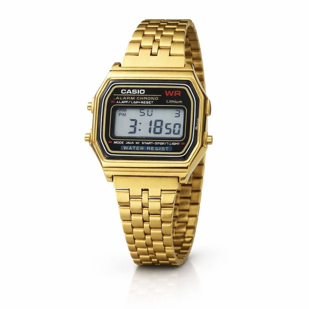 Relógio Casio Mini Digital Quadrado Preto Aço Dour... - RC JOIAS BY RUDI