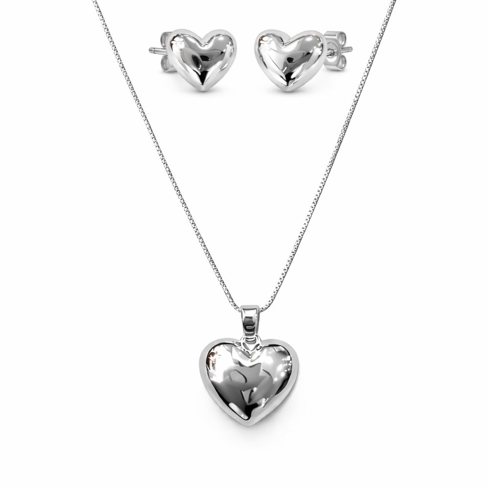 Conjunto Coração Abaulado Hipoalergênico Banhado a... - RC JOIAS BY RUDI