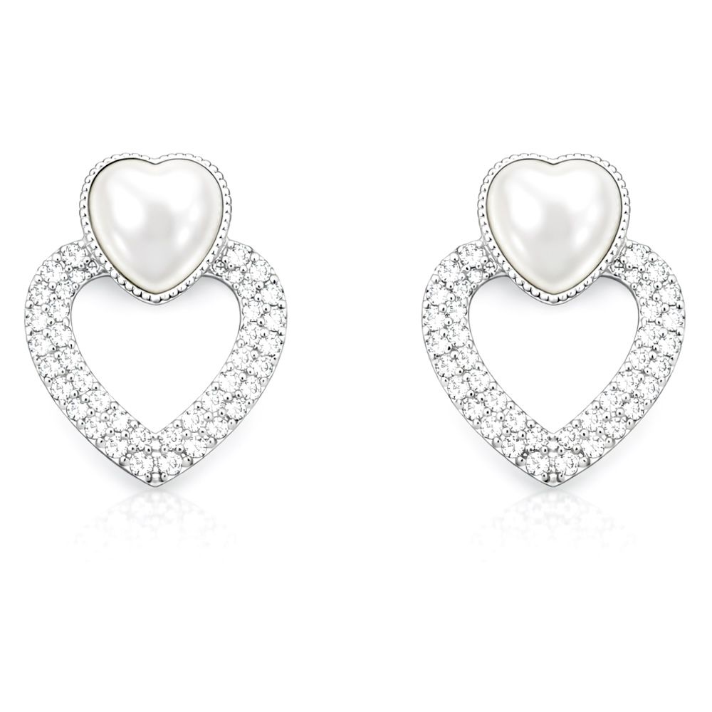 Brinco Coração Pérola Vazado Cravejado Tarraxa Hip... - RC JOIAS BY RUDI