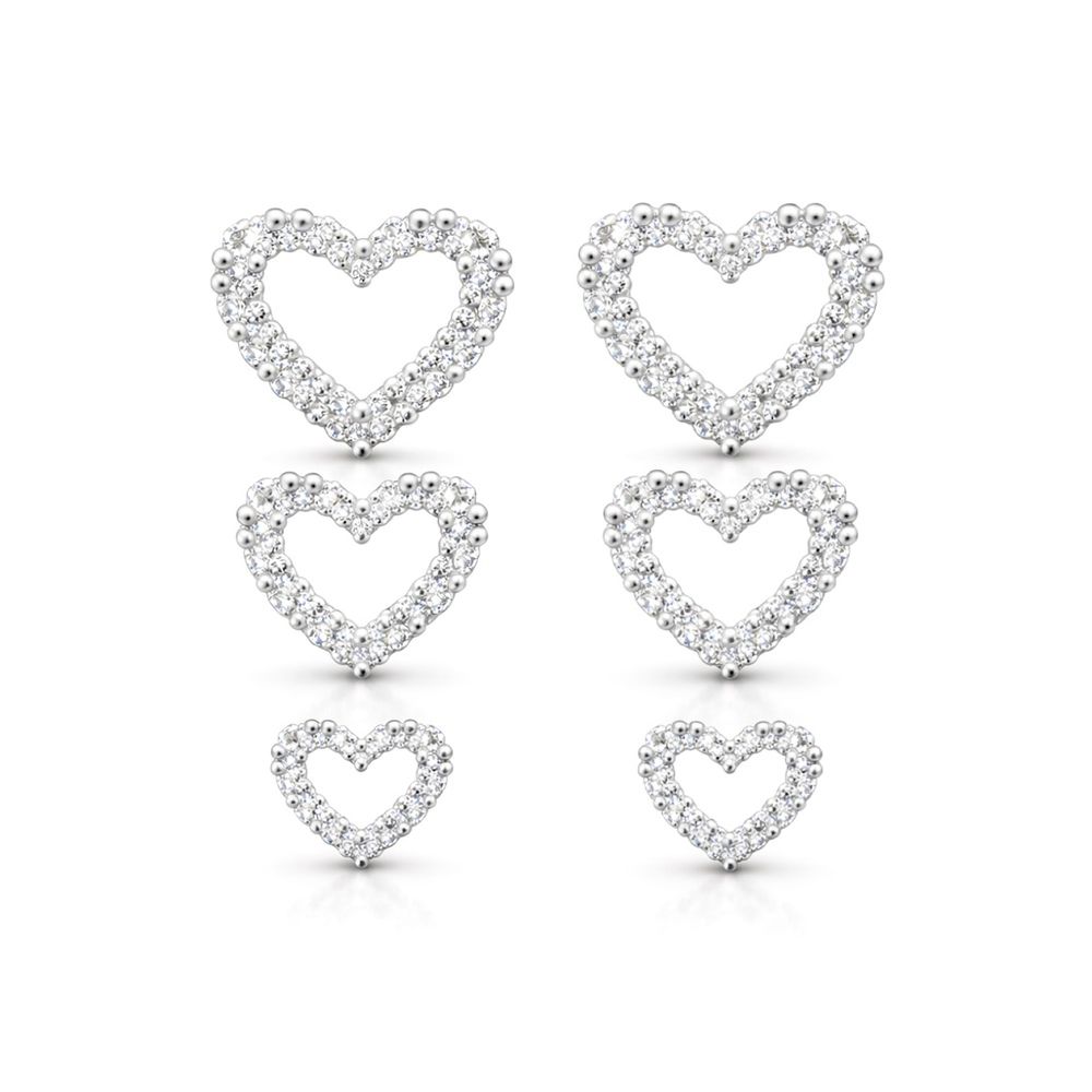 Brinco Trio Coração Cravejado Hipoalergênico Banha... - RC JOIAS BY RUDI