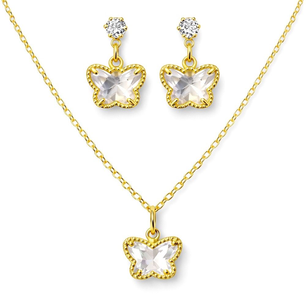 Conjunto Borboleta Cristal Banhado a Ouro 18K - 00... - RC JOIAS BY RUDI