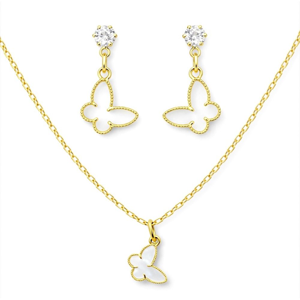 Conjunto Borboleta Branco Banhado a Ouro 18K - 000... - RC JOIAS BY RUDI