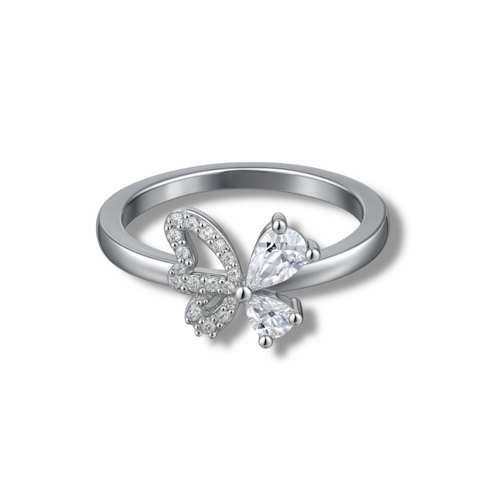 Anel Borboleta Cravejado Cristal Banhado a Prata 9... - RC JOIAS BY RUDI