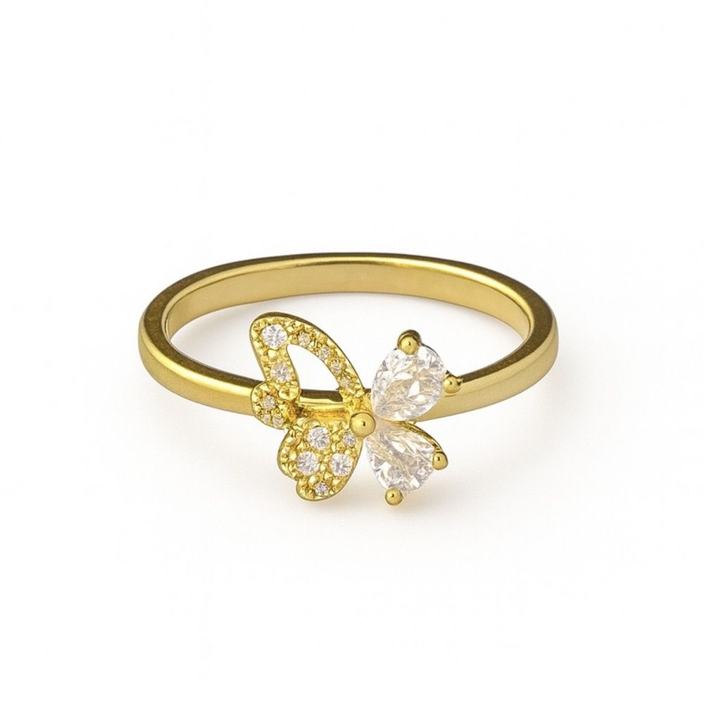 Anel Borboleta Vazado Cravejado Cristal Banhado a ... - RC JOIAS BY RUDI