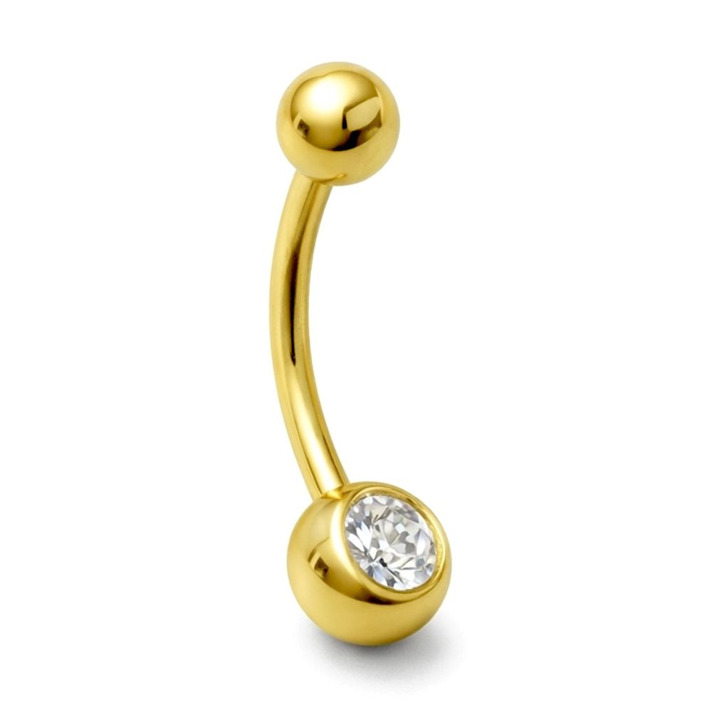 Piercing Umbigo Bola Lisa Cristal Aço Dourado - 00... - RC JOIAS BY RUDI