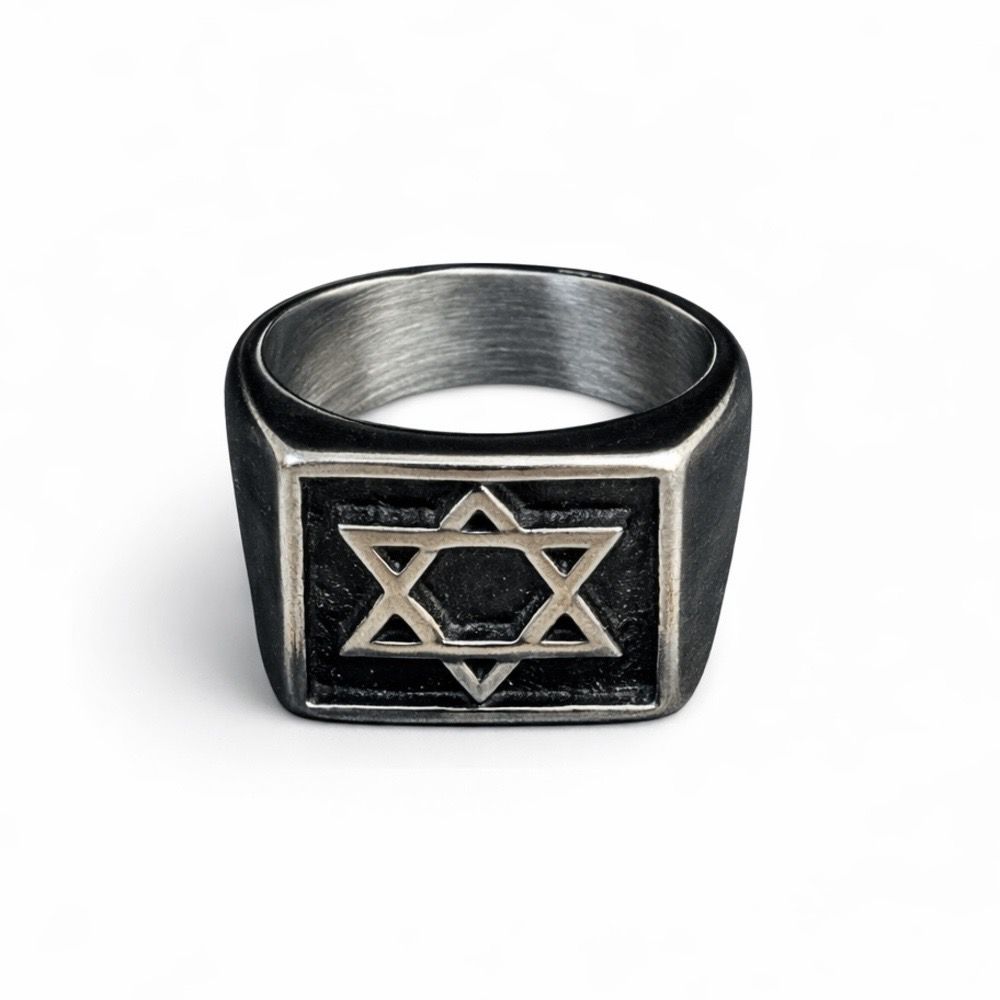 Dedeira Estrela Davi Quadrada Preta Liso Aço Inoxi... - RC JOIAS BY RUDI