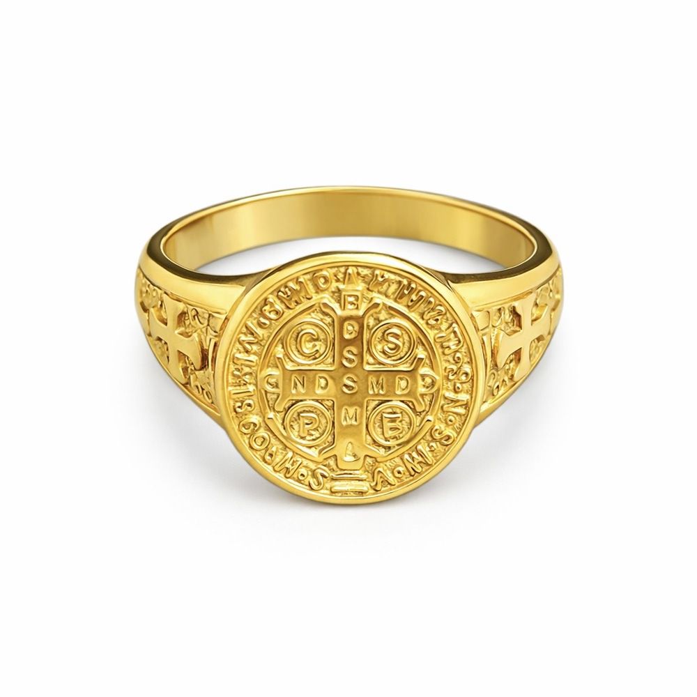 Dedeira São Bento Cruz Redonda Aço Dourada - 0000... - RC JOIAS BY RUDI