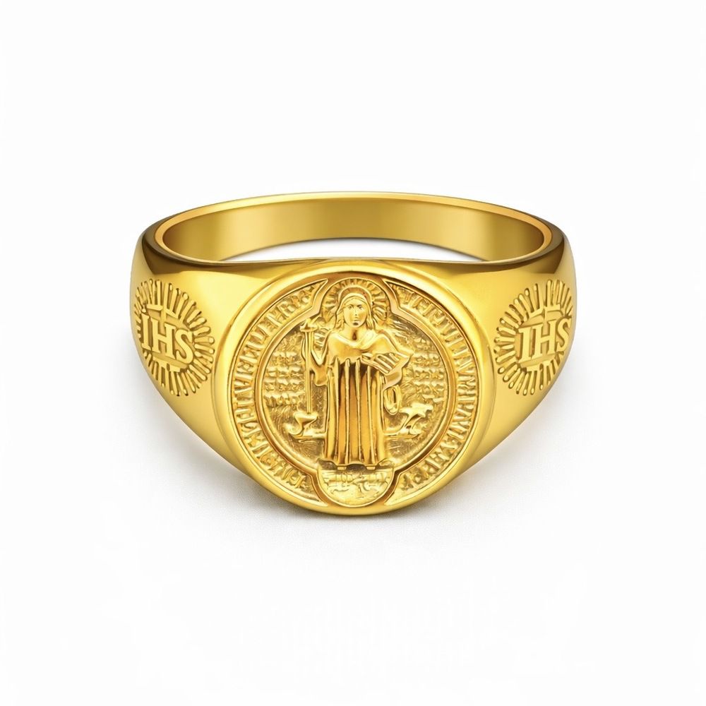 Dedeira São Bento Detalhada Aço Dourado - 00000001... - RC JOIAS BY RUDI