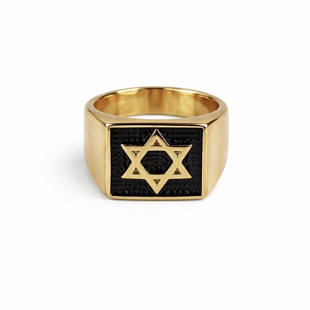 Dedeira Estrela de Davi Liso Aço Dourado - 0000000... - RC JOIAS BY RUDI