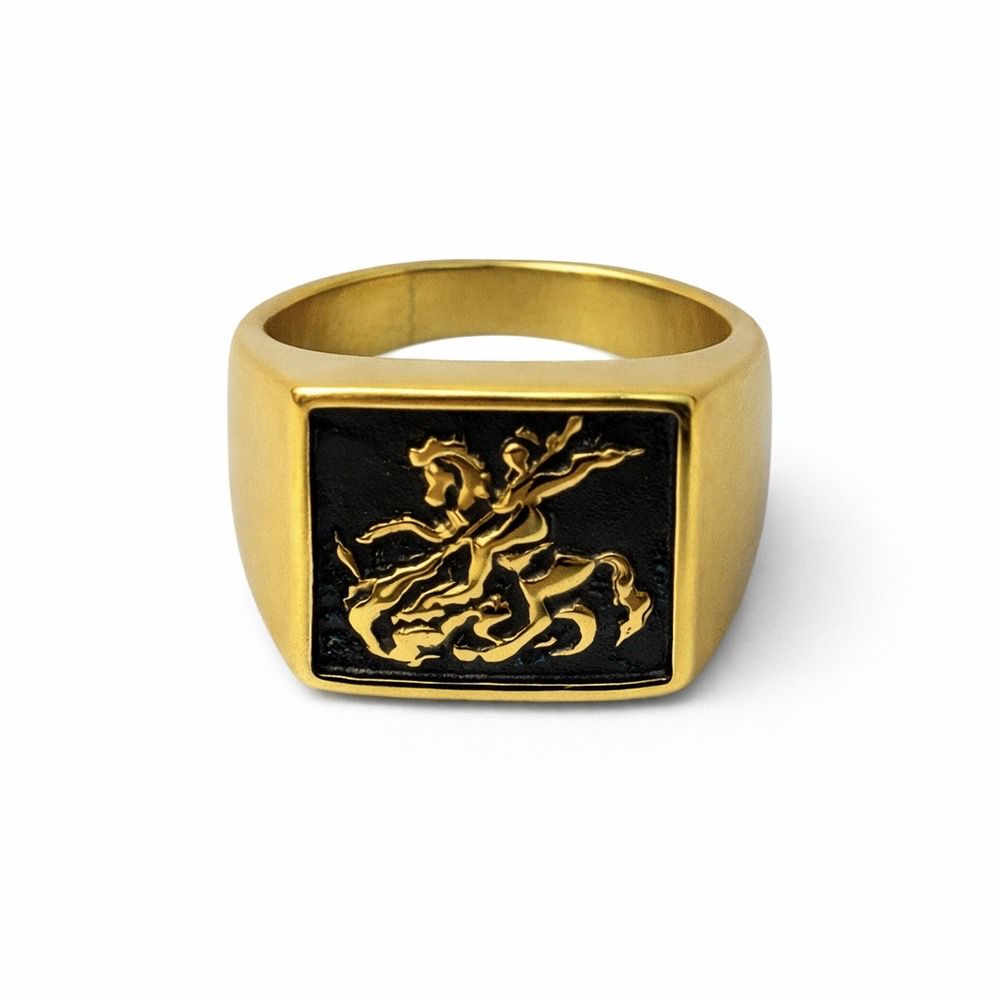 Dedeira São Jorge Quadrado Aço Dourado - 000000010... - RC JOIAS BY RUDI