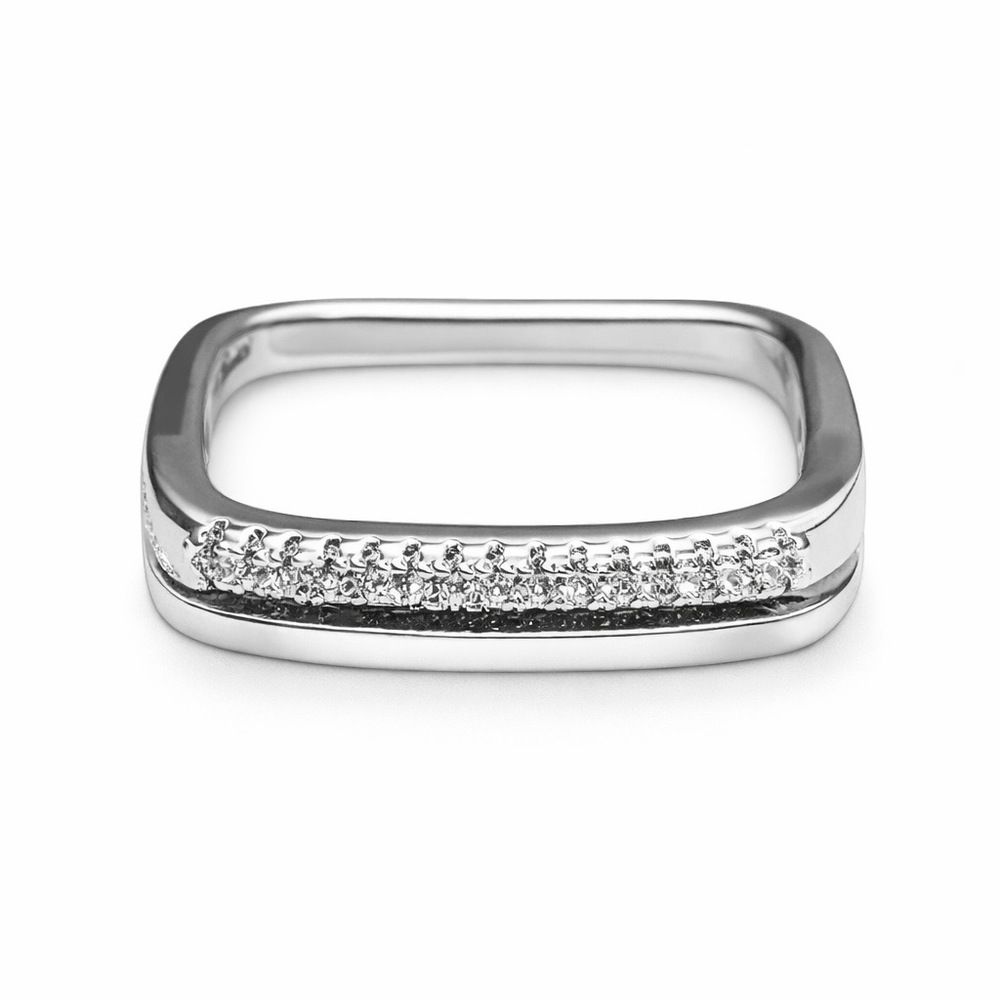 Anel Quadrado 2 Linhas Cristal Cravejado Banhado a... - RC JOIAS BY RUDI