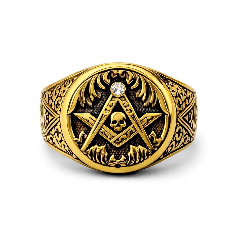 Dedeira Maçonaria Pedra Única Cristal Aço Dourado ... - RC JOIAS BY RUDI