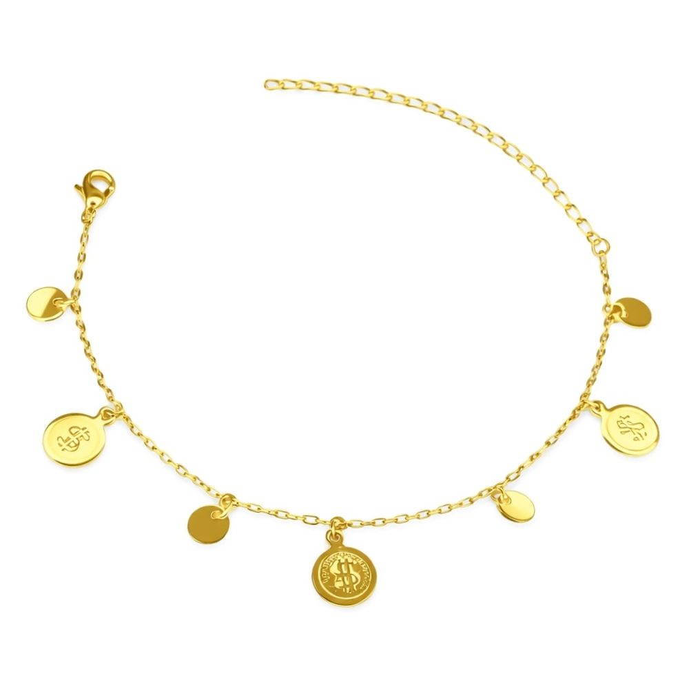 Pulseira Três Cifrão Medalha Pendurado Banhado A O... - RC JOIAS BY RUDI