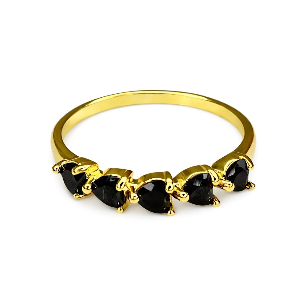 Anel 5 Corações Preto Zircônia Banhado a Ouro 18K ... - RC JOIAS BY RUDI