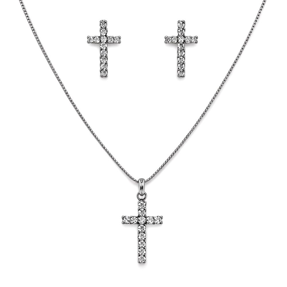 Conjunto Cruz Strass Banhado a Prata 925 - 0000000... - RC JOIAS BY RUDI