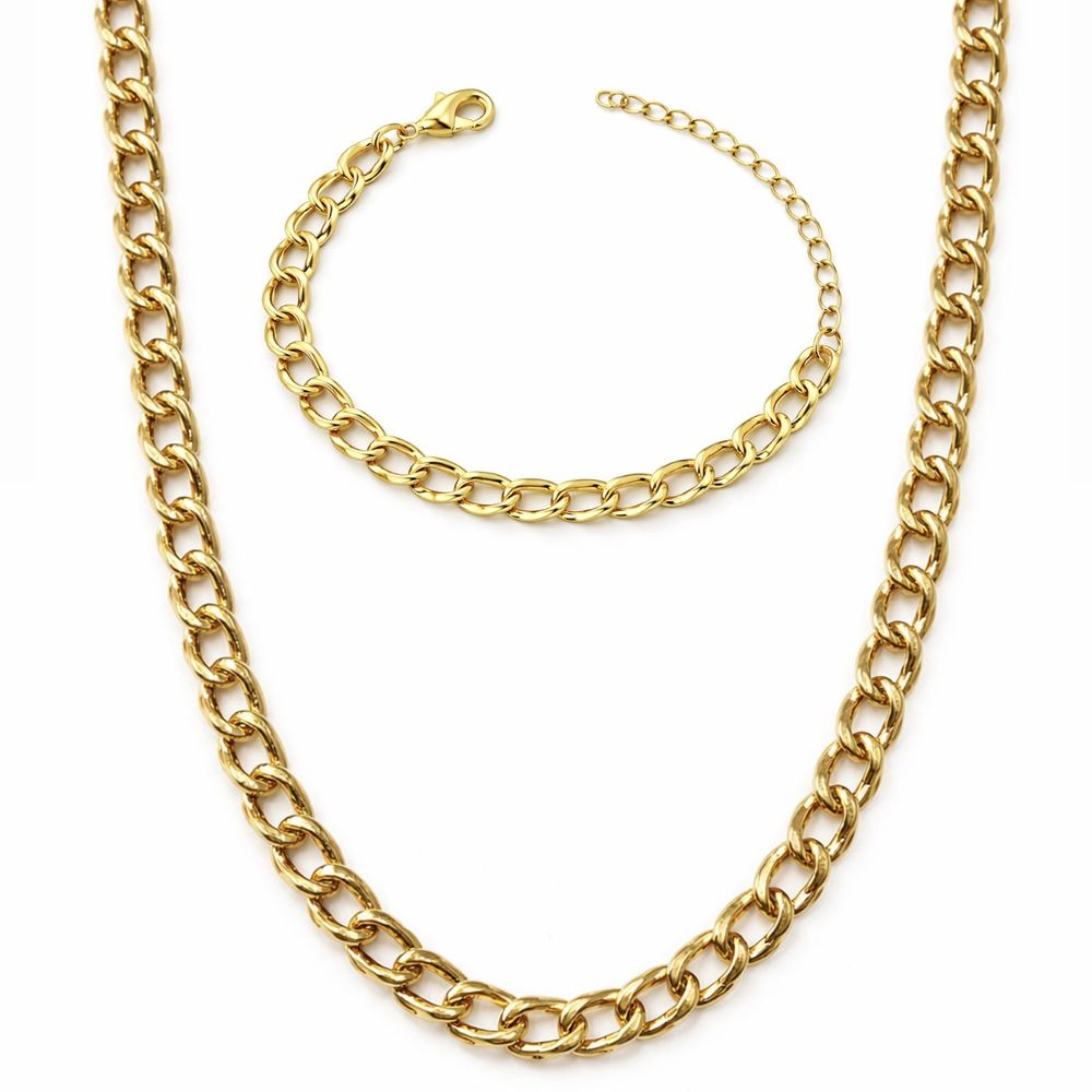 Conjunto Grumet Dois Elos Banhado a Ouro 18K - 000... - RC JOIAS BY RUDI