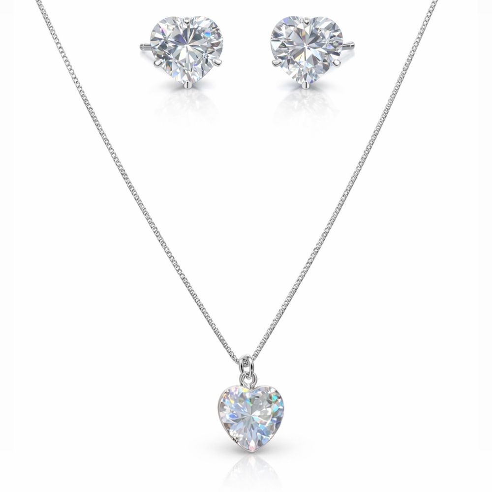 Conjunto Coração Zircônia Banhado a Prata 925 - 00... - RC JOIAS BY RUDI