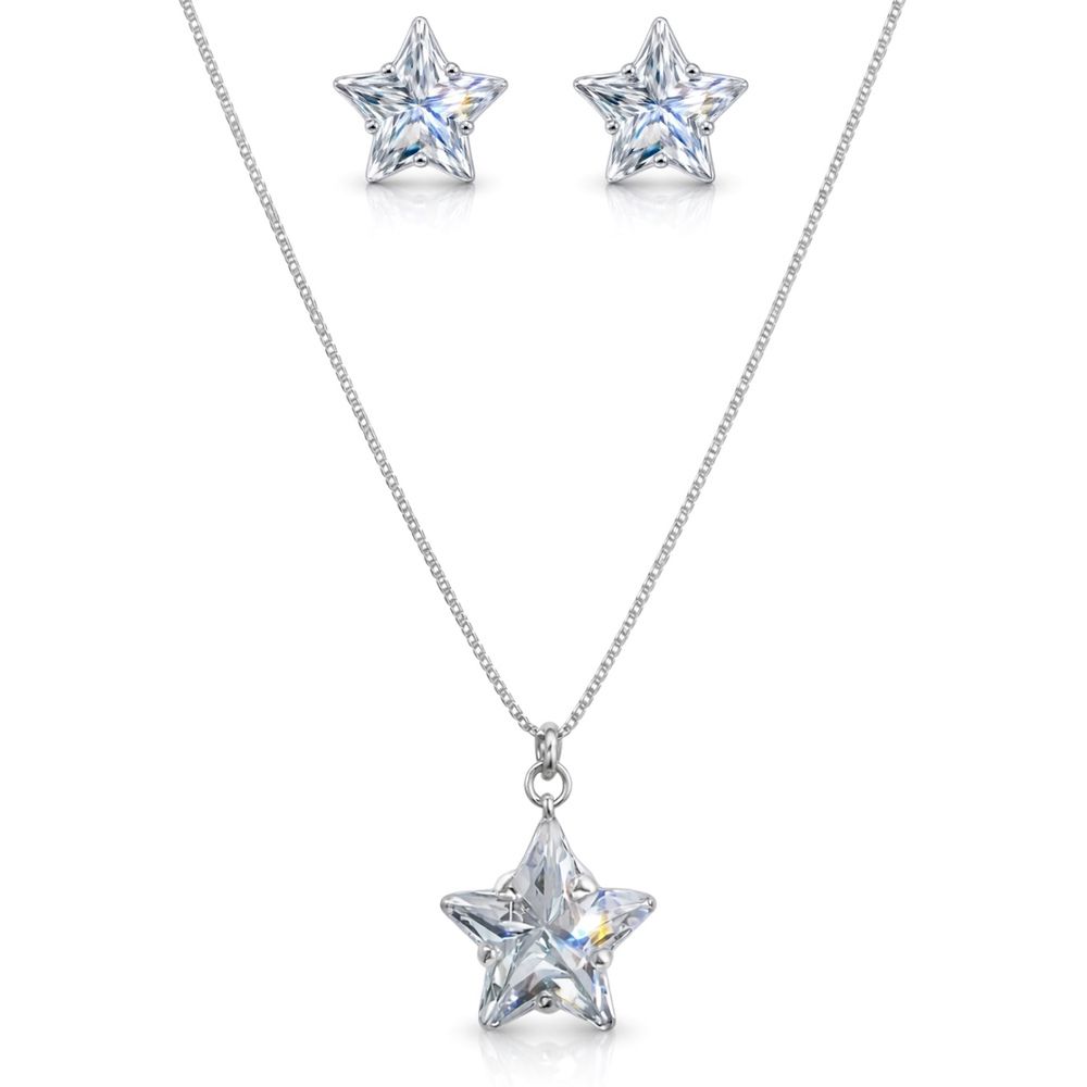 Conjunto Estrela Zircônia Banhado a Prata 925 - 00... - RC JOIAS BY RUDI