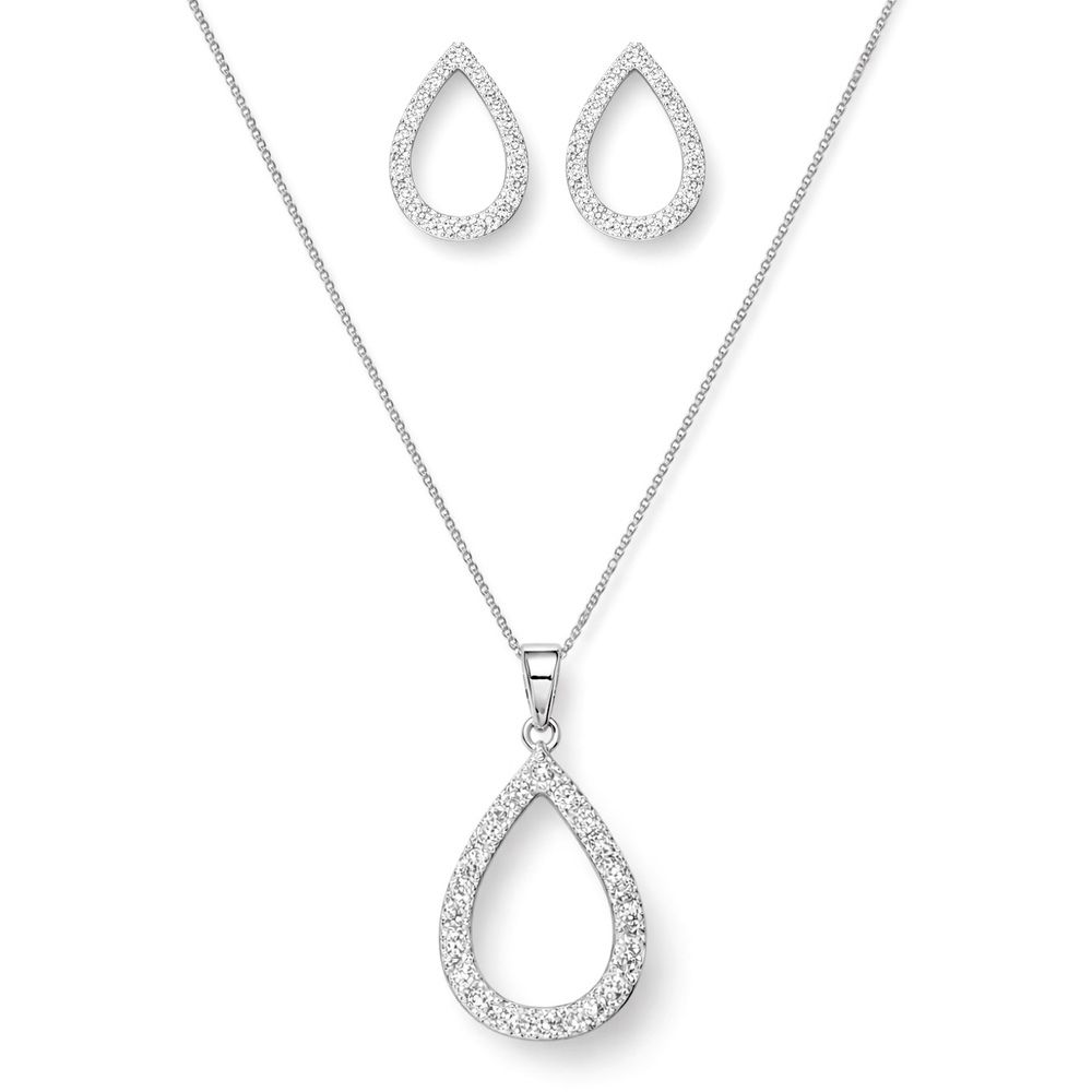 Conjunto Gota Vazado StrassBanhado a Prata 925 - 0... - RC JOIAS BY RUDI