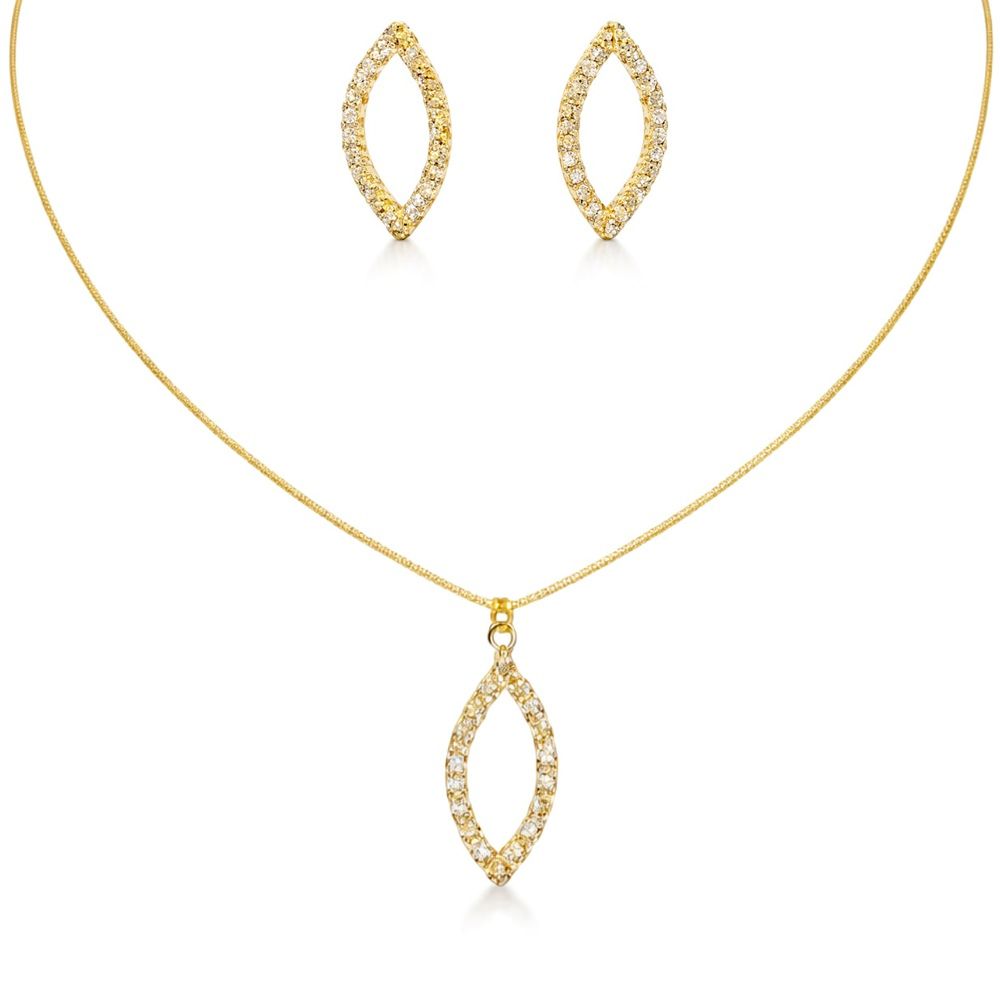 Conjunto Navete Vazado Strass Banhado a Ouro 18k -... - RC JOIAS BY RUDI