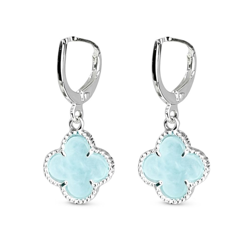 Brinco Trevo Azul Água Tranqueta Banhado A Prata 9... - RC JOIAS BY RUDI