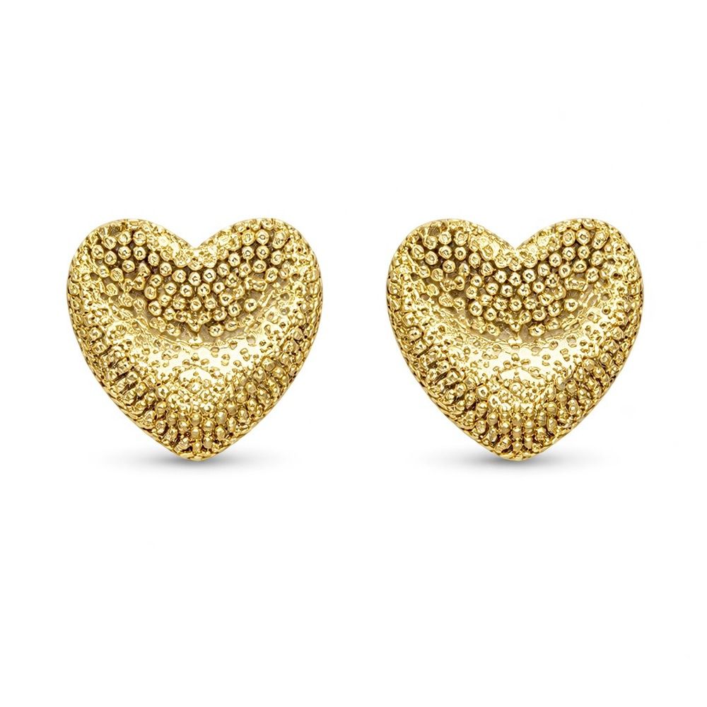 Brinco Coração Textura Banhado A Ouro 18K - 000000... - RC JOIAS BY RUDI