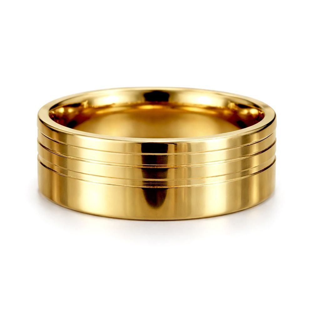 Aliança Reta 2 Linhas 8 Milímetros Aço Dourado - 0... - RC JOIAS BY RUDI