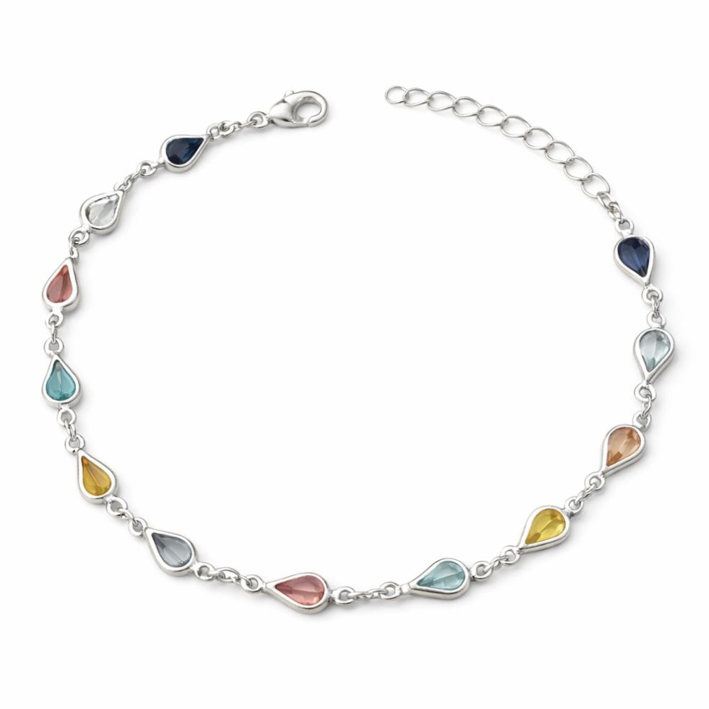 Pulseira Tiffany Gota Colorida Claro Banhado A Pra... - RC JOIAS BY RUDI