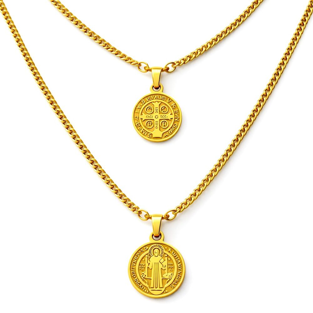 Corrente Escapulário São Bento Aço Dourado - 00000... - RC JOIAS BY RUDI